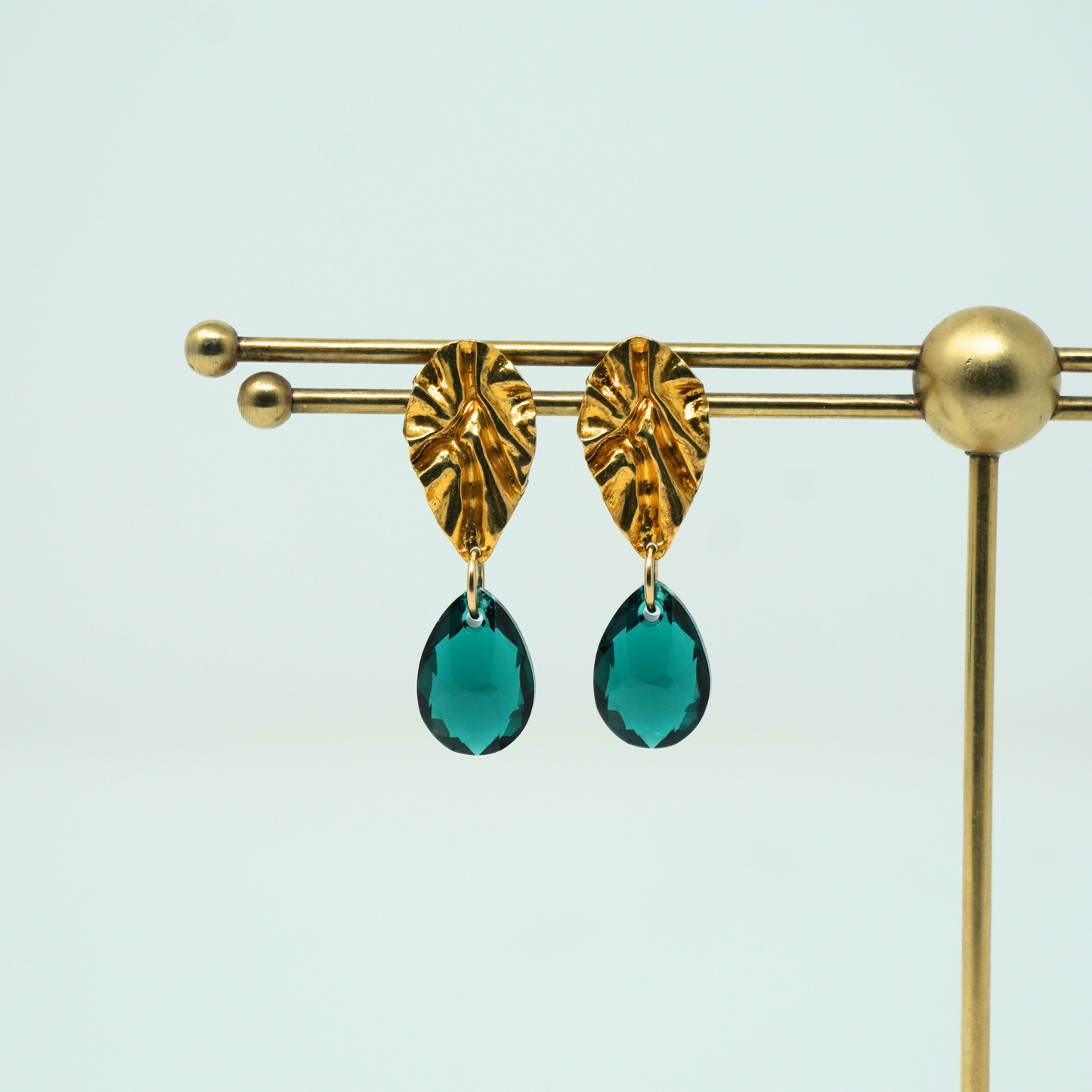 Emerald Gold Petal Earrings