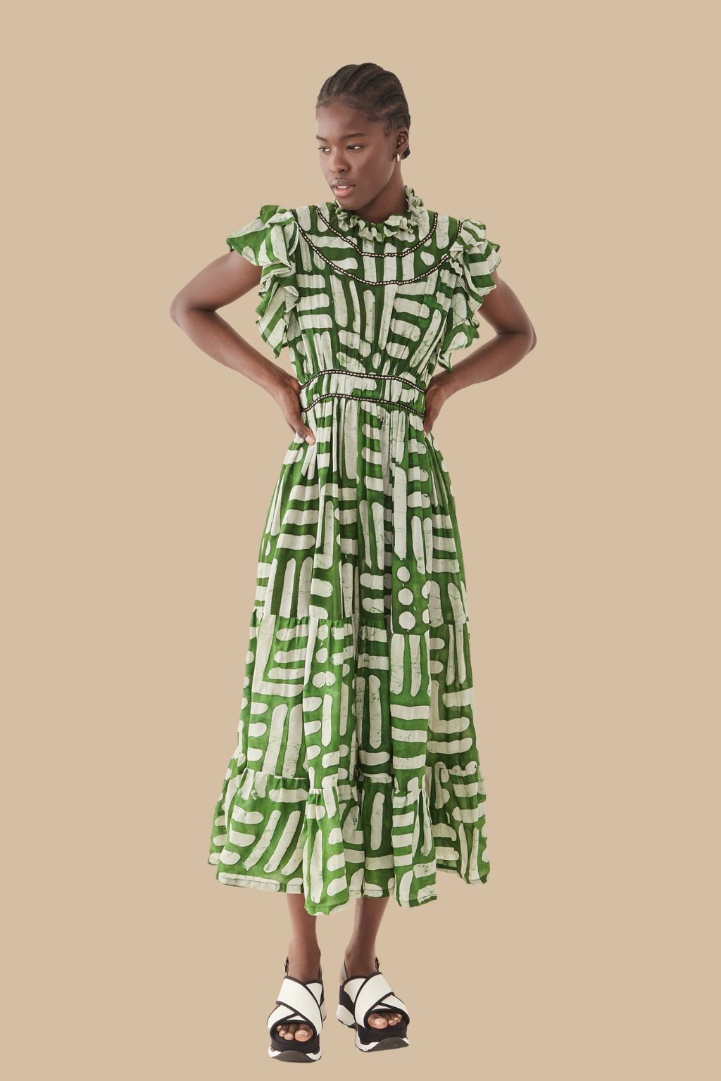 Adun Ruffled High Neck Dress