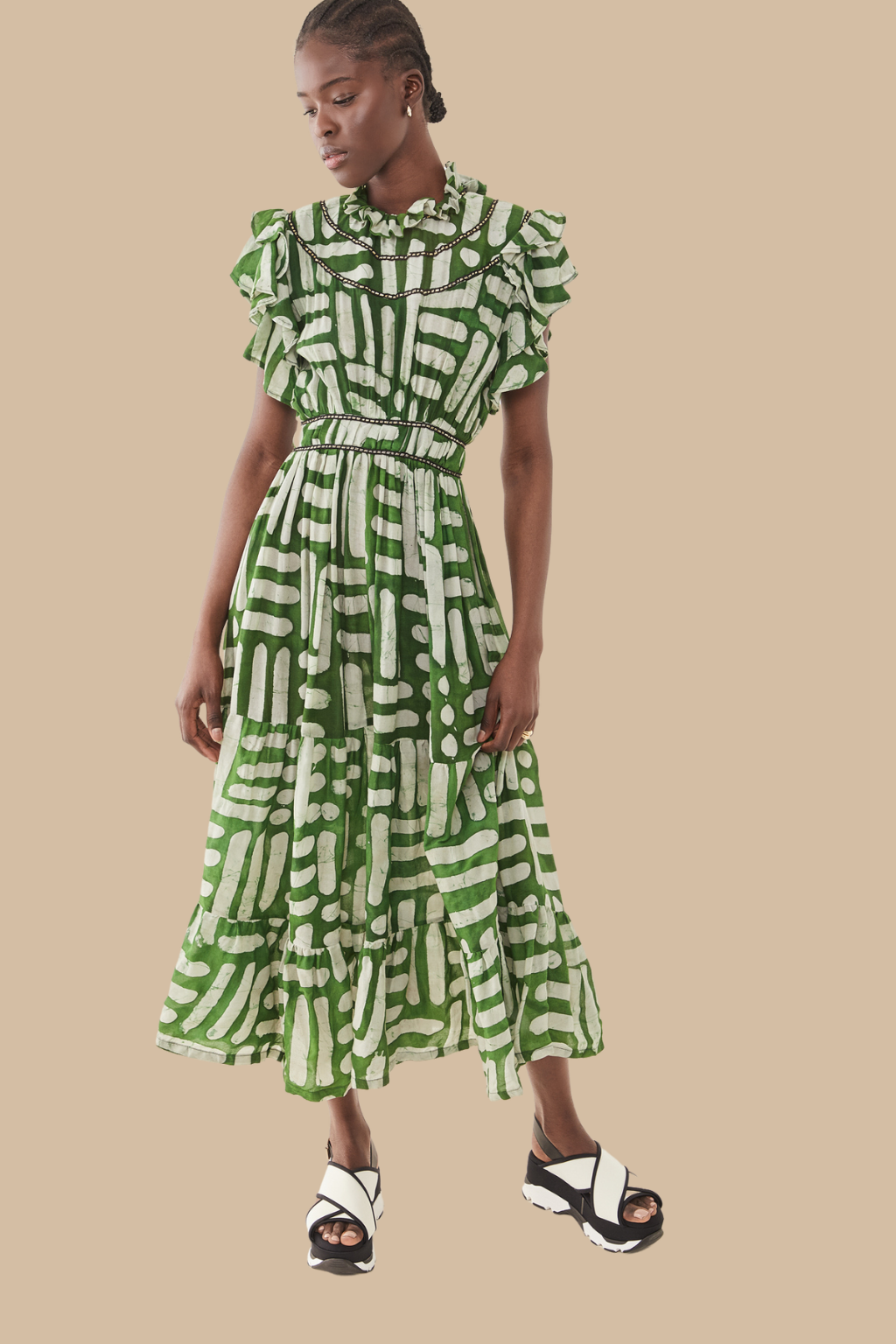 Adun Ruffled High Neck Dress