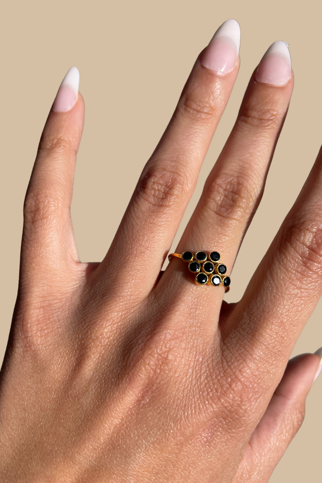 Nine Faceted Stone Ring in Onyx