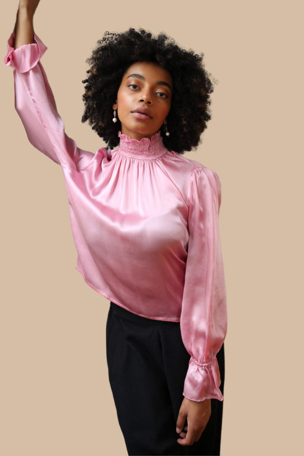 Mallika Top in Cameo Pink Silk Charmeuse