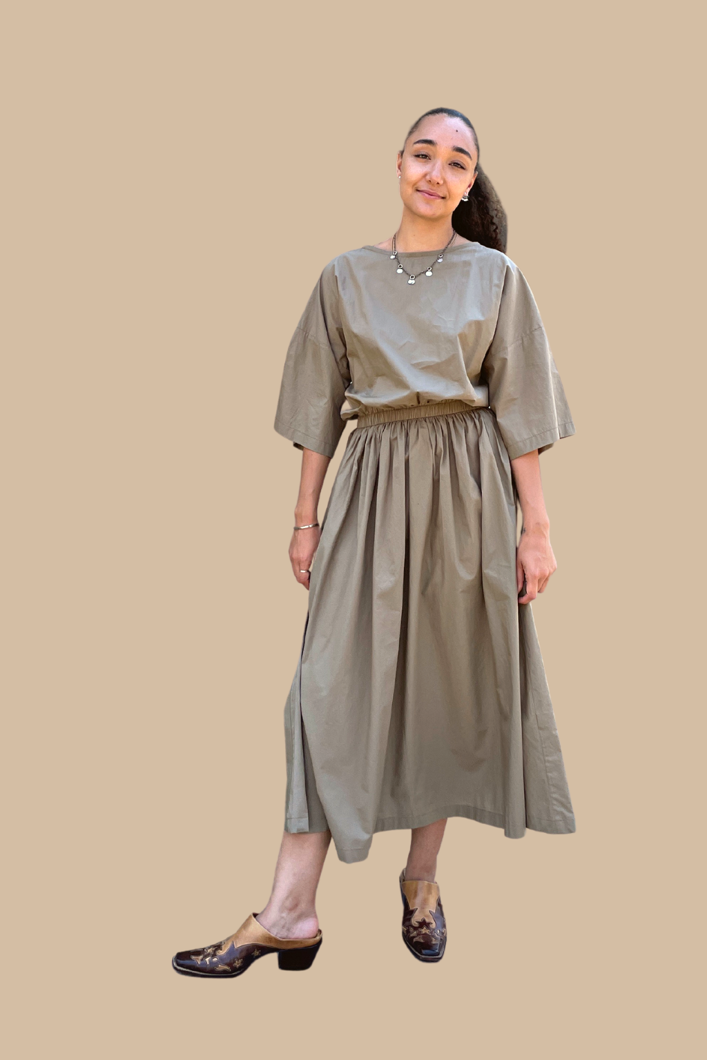 Pleated Dress, Clay