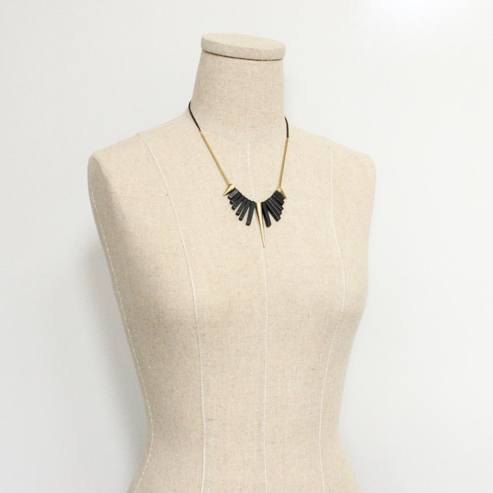 Black Agate and Brass Spike Necklace
