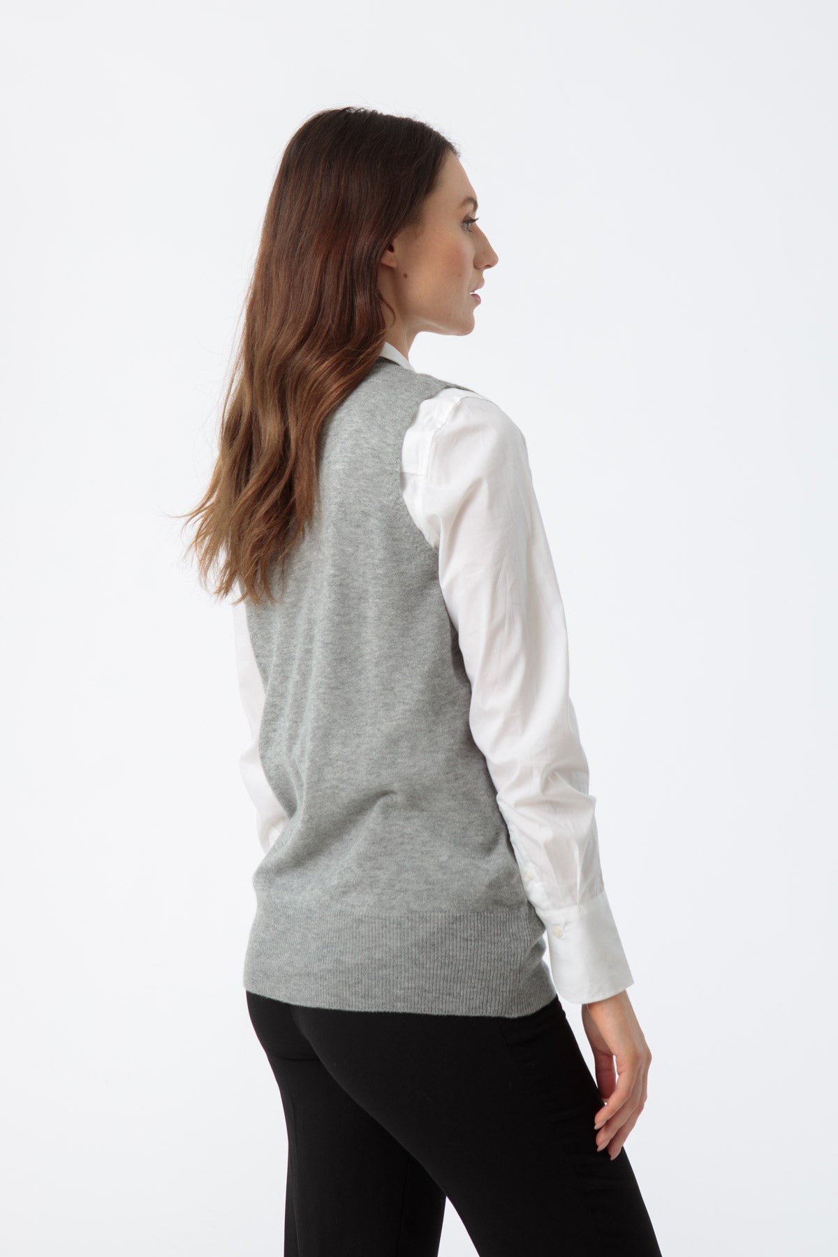 Merino V-Neck Vest, Flint Grey