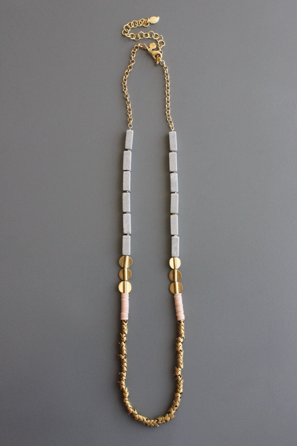 Marble, Thai Brass and Pink Vulcanite Necklace