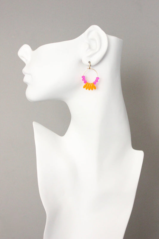 Pink and Orange Neon Bead Hoops