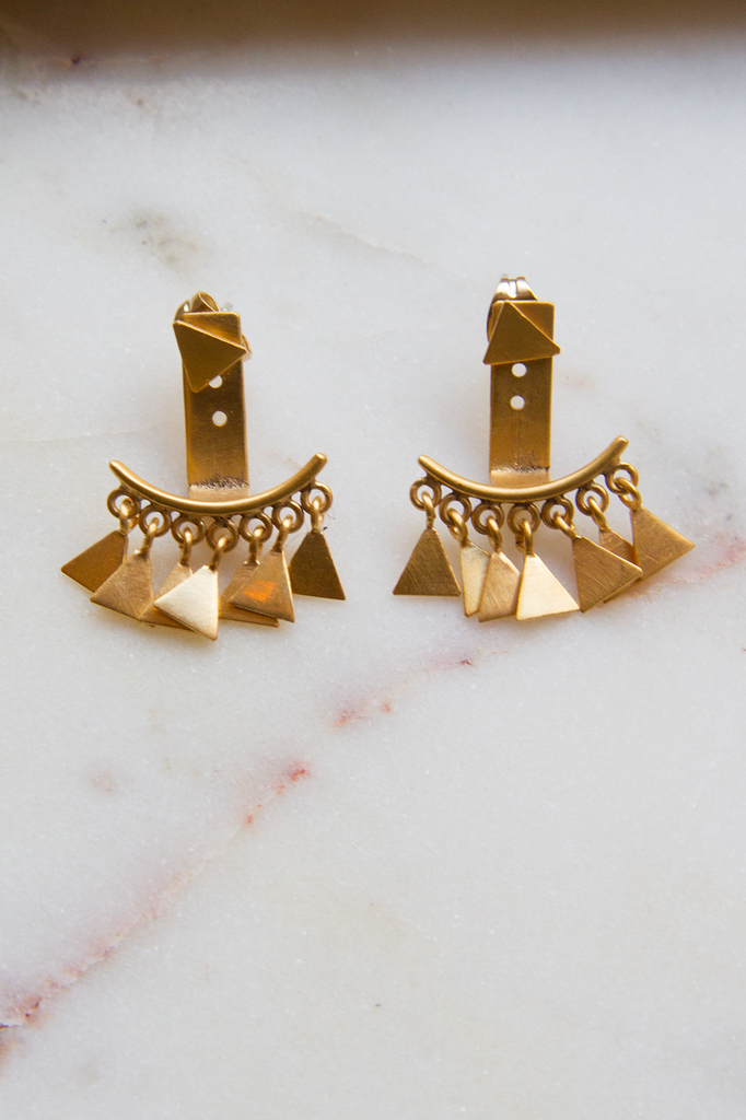 Triangle Dangle Hugger Studs, Gold