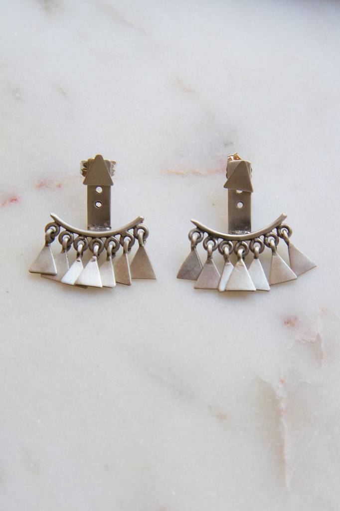 Triangle Dangle Hugger Studs, Silver