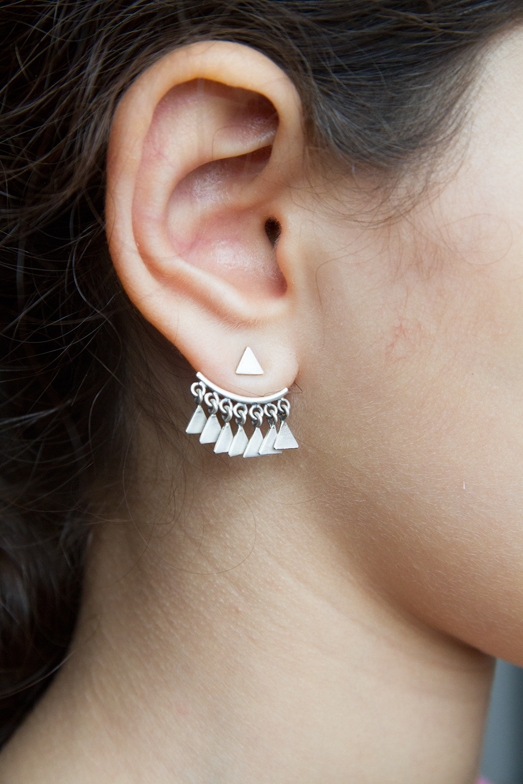 Triangle Dangle Hugger Studs, Silver