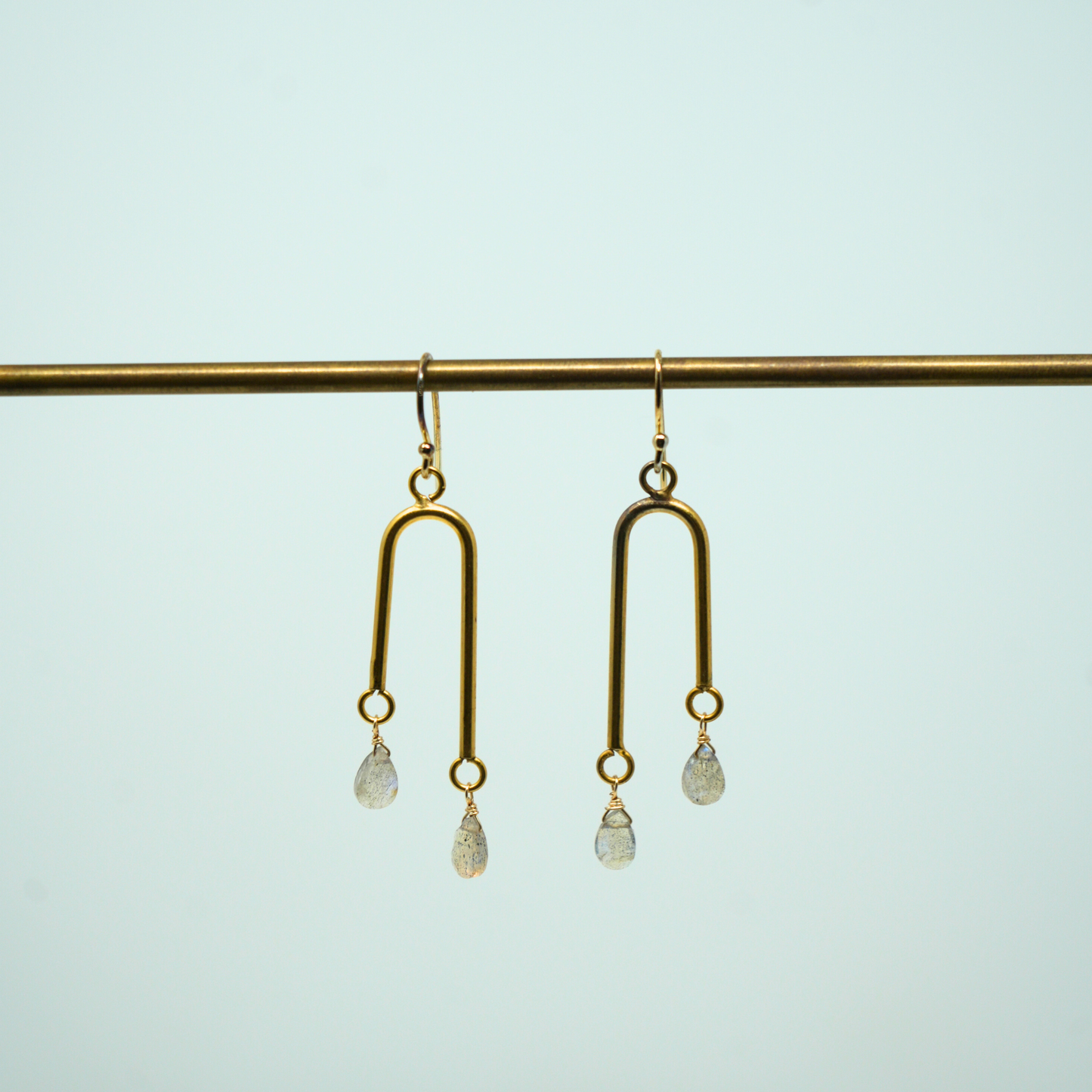 Gold U Shaped Earrings with Moonstone