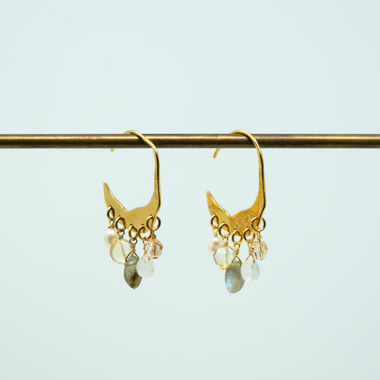 Crescent Gold Hoops with Citrine Mix