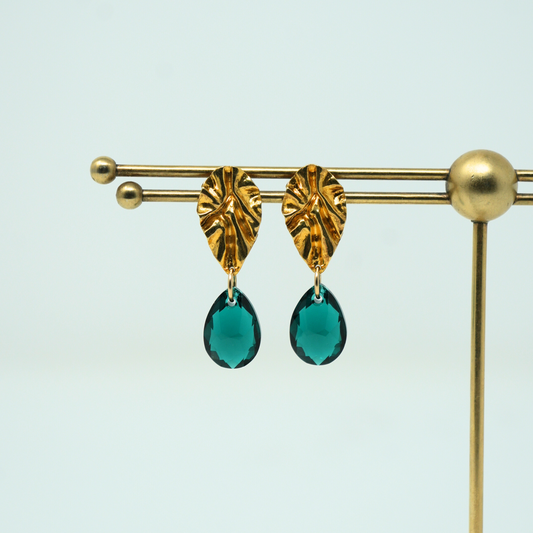 Emerald Gold Petal Earrings