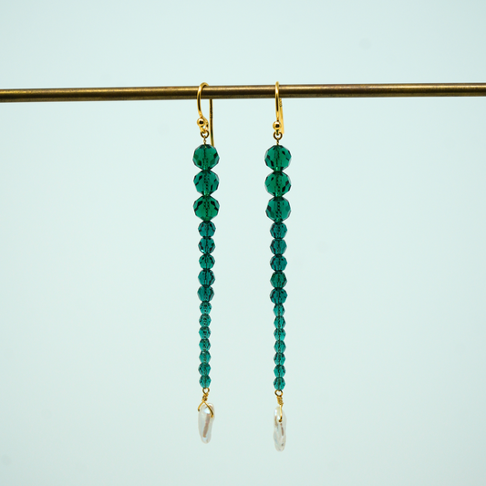 Emerald Beaded Dangle Earrings