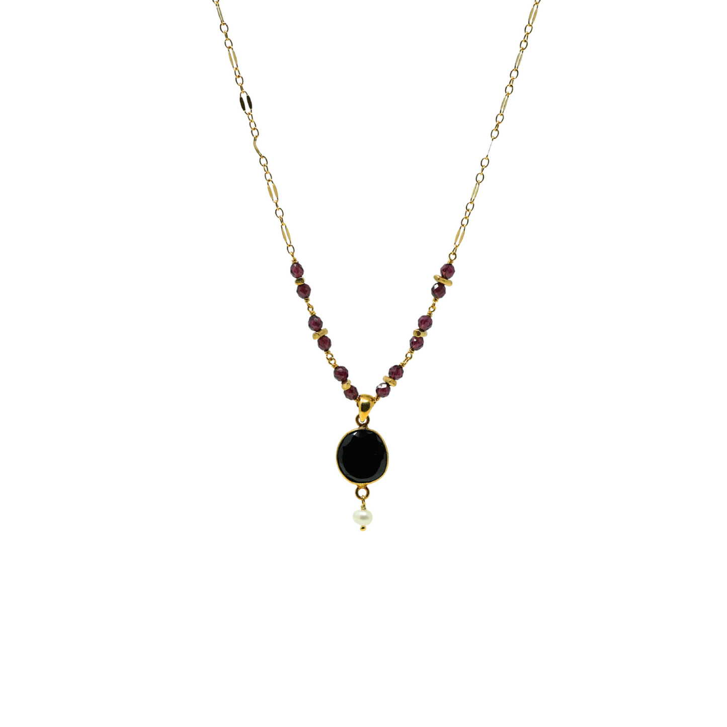 Onyx and Mixed Garnet Pendant Necklace
