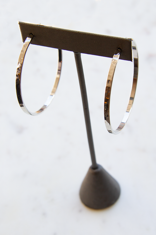 2 inch Silver Hammered Hoops
