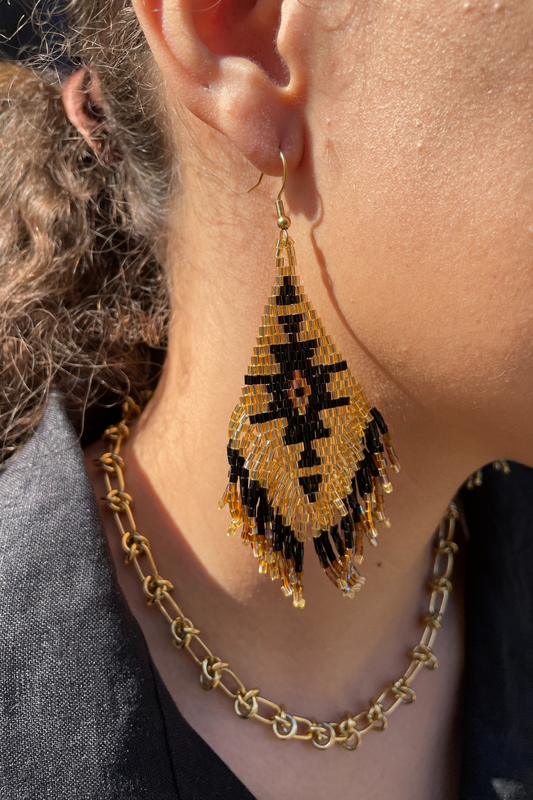 Miyuki Beaded Fringe Earrings - Night