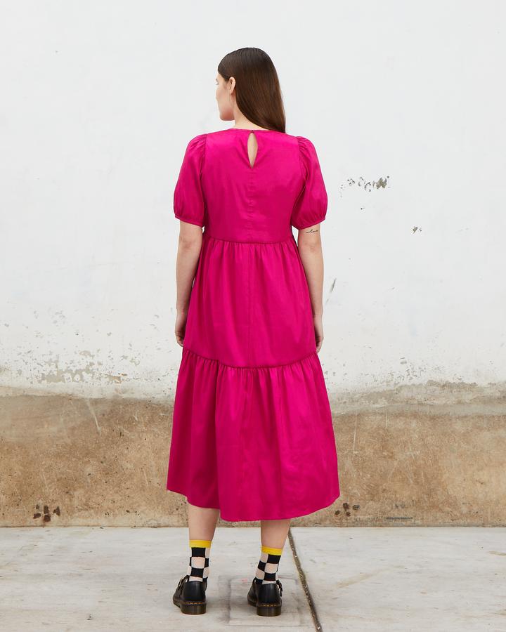 Stretch Ruffle Dress in Electric Pink
