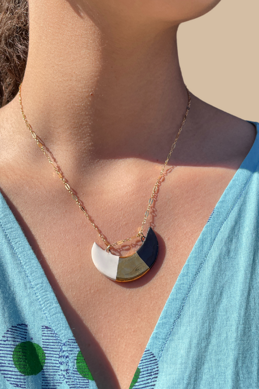 Black & White Crescent Necklace