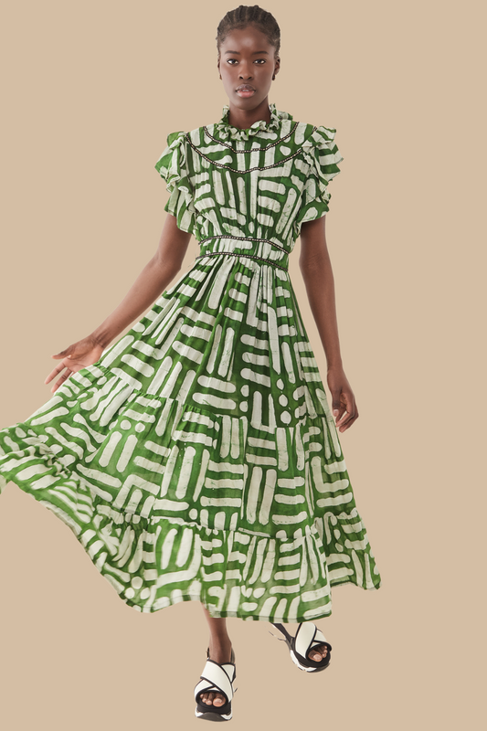 Adun Ruffled High Neck Dress