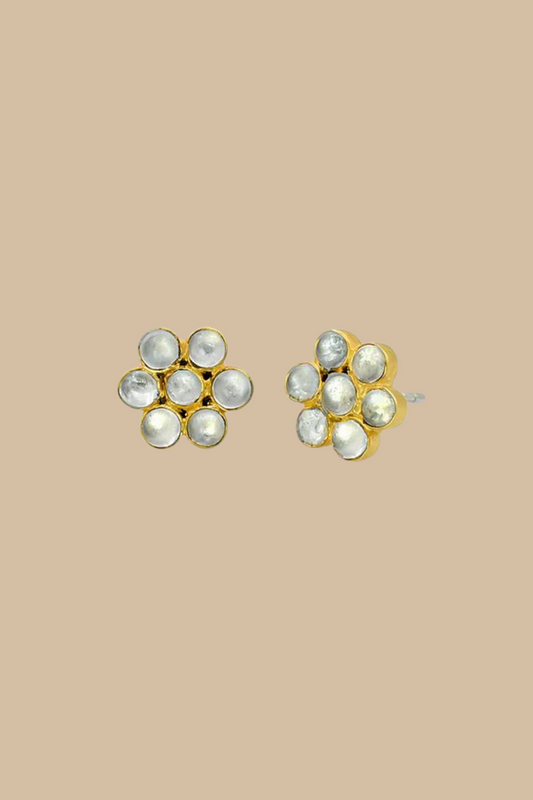 Cabochon Flower Studs - Clear Quartz