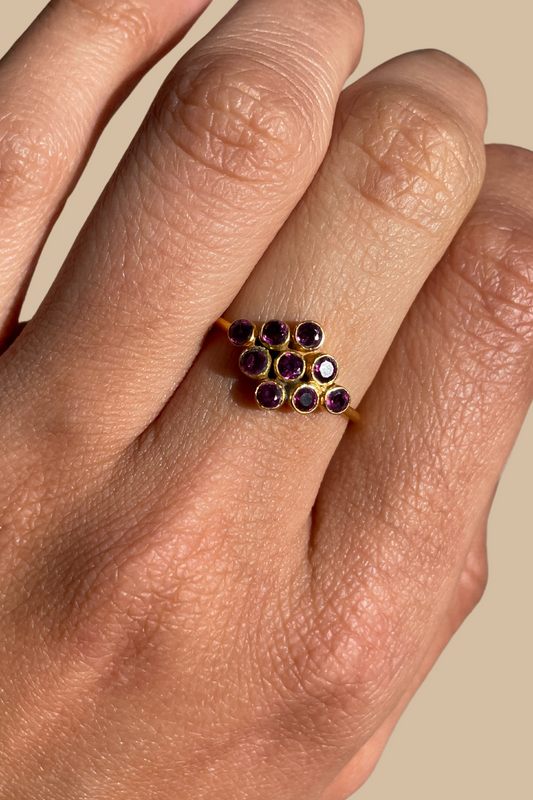 Nine Faceted Stone Ring in Garnet