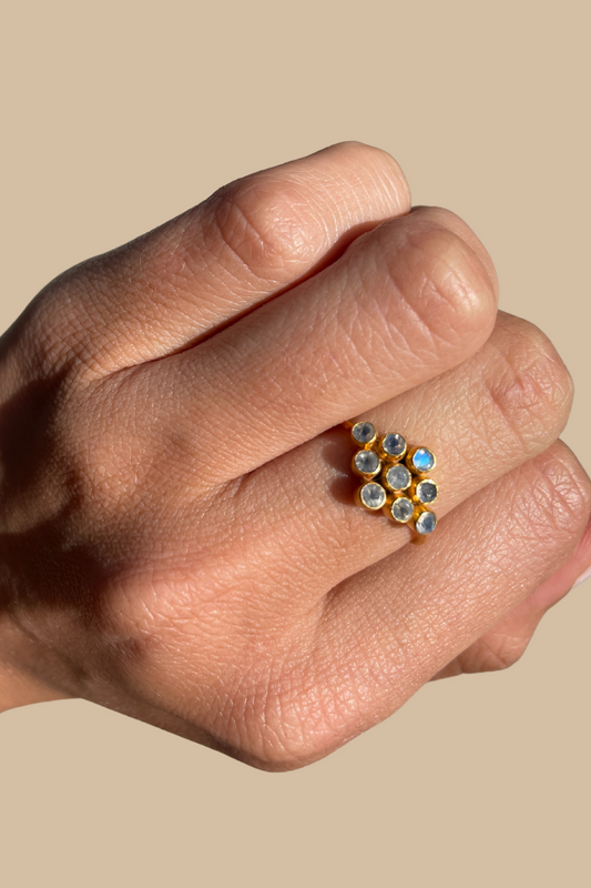 Nine Faceted Stone Ring in Moonstone