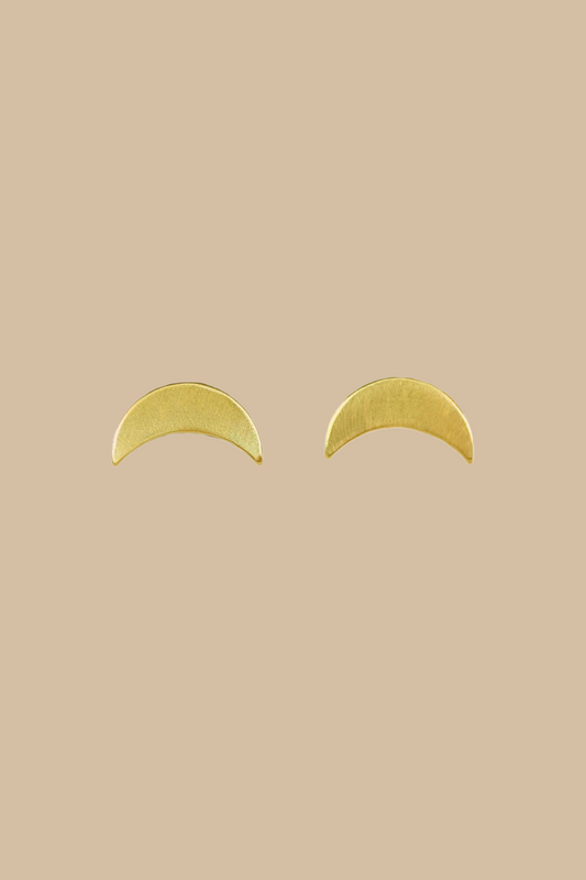Brass Crescent Moon Studs