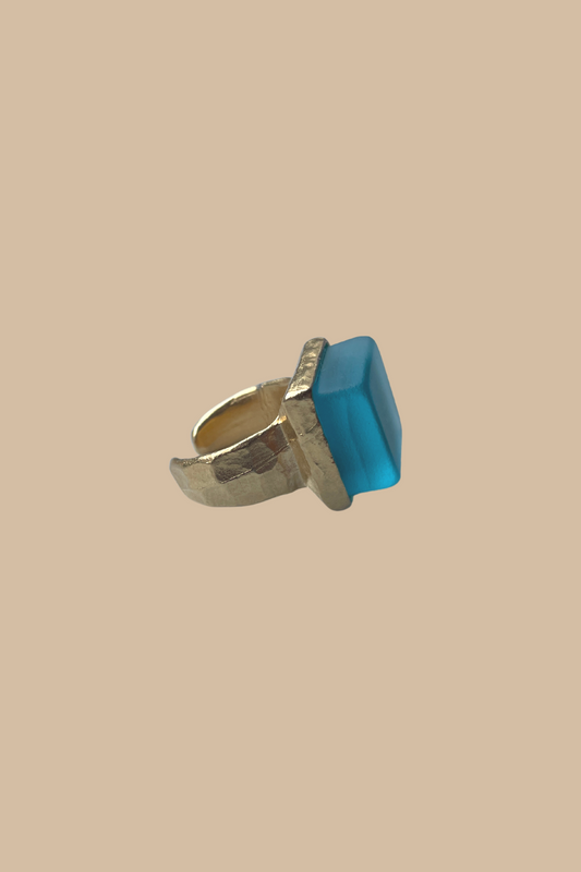 Aqua Cube Ring in Gold