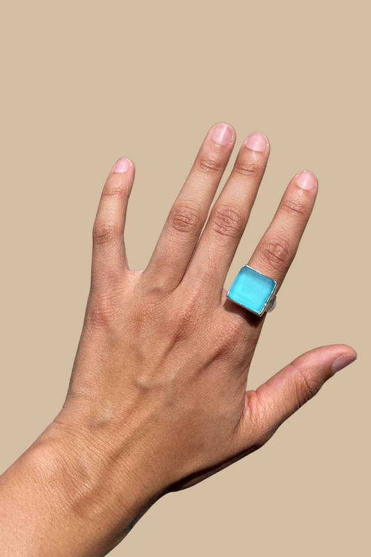 Aqua Cube Ring in Silver