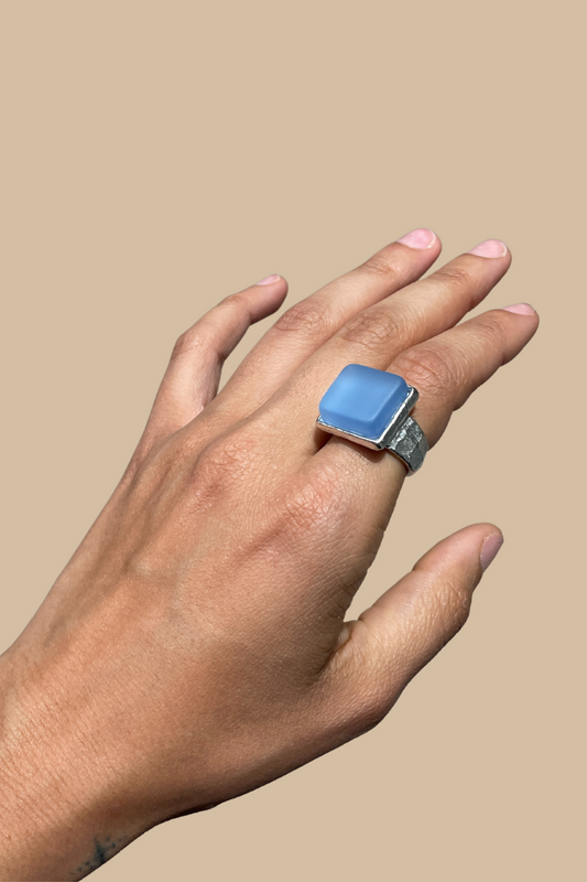 Periwinkle Cube Ring in Silver
