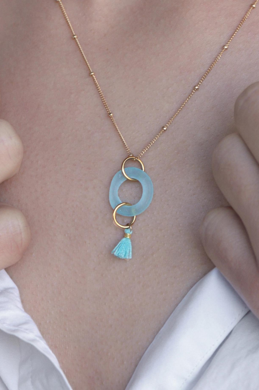 Mini Tassel Necklace in Aqua