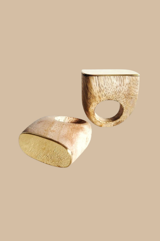 Chunky Wood and Brass Signet Ring