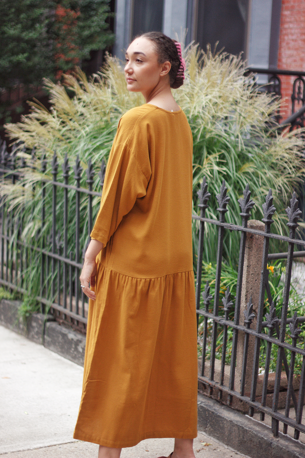 Easy Dress in Light Weight Cotton Flannel- Gold