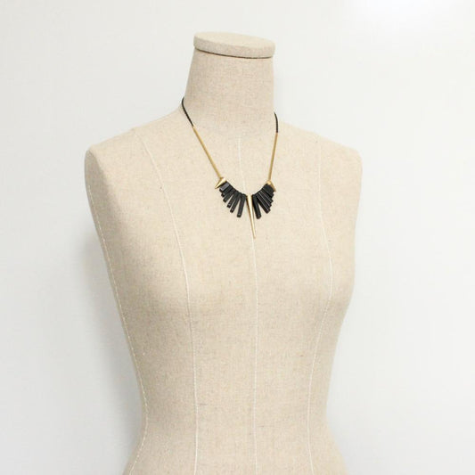 Black Agate and Brass Spike Necklace