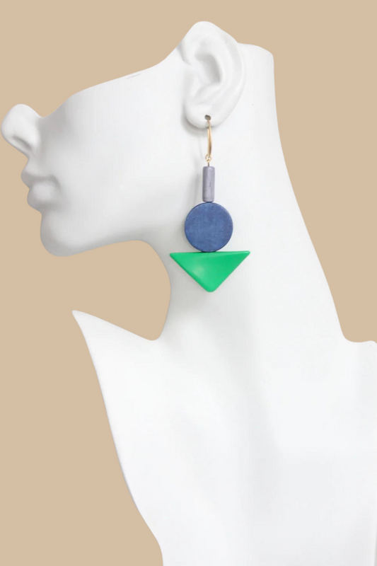 Green and Blue Shapes Hook Earrings