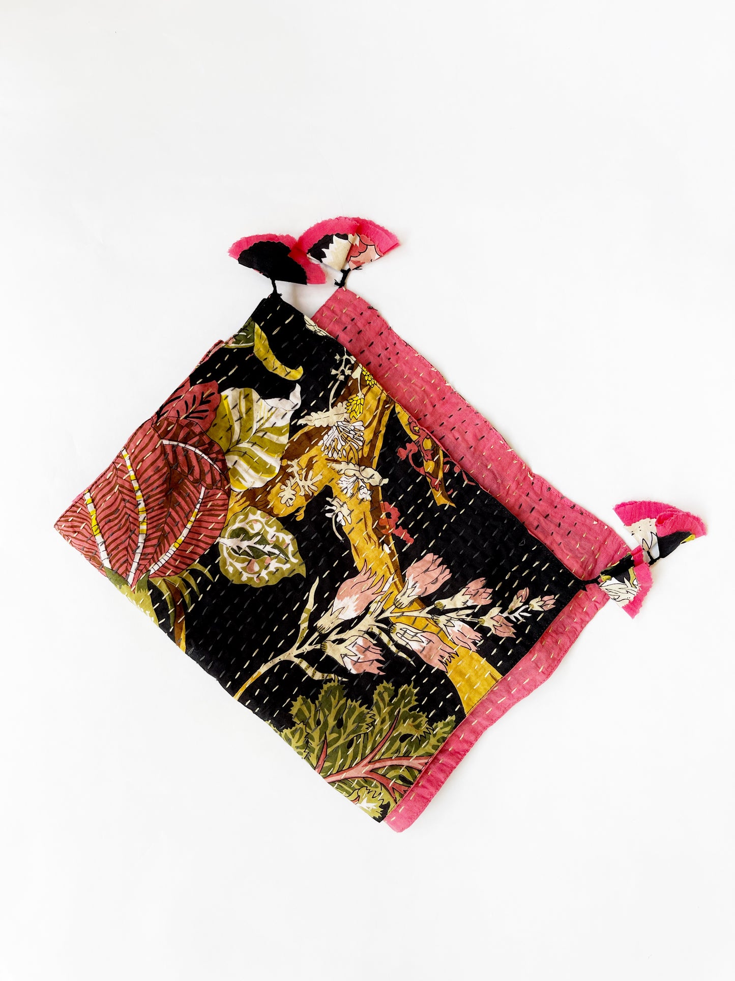 Kantha Reversible Scarf, Black Floral