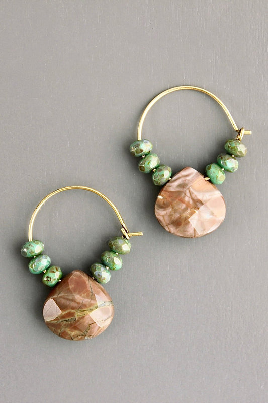 Turquoise Czech Beads and Agate Hoops