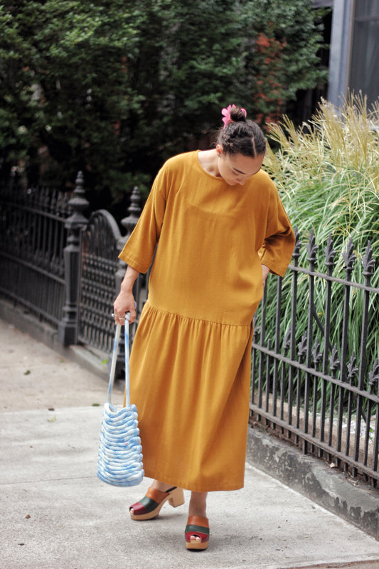 Easy Dress in Light Weight Cotton Flannel- Gold