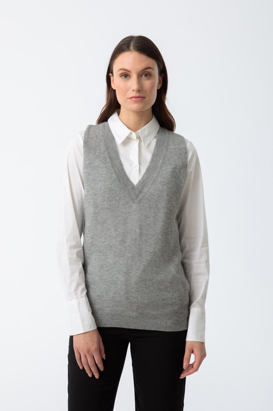 Merino V-Neck Vest, Flint Grey