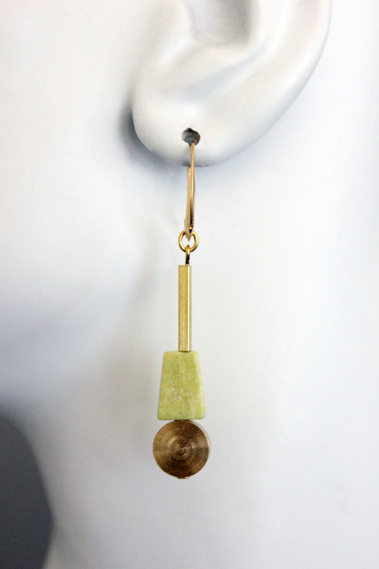 Serpentine and Brass Disc Drop Earrings