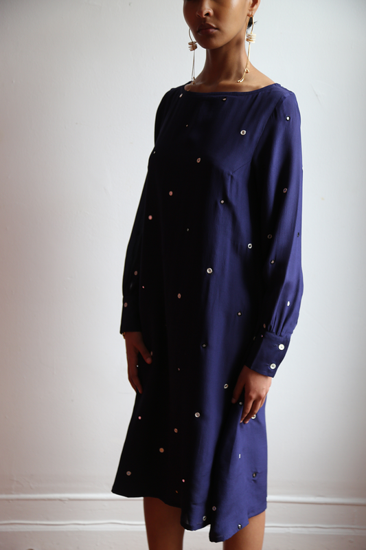 Ave Boat Dress in Blue Depth with Tikli