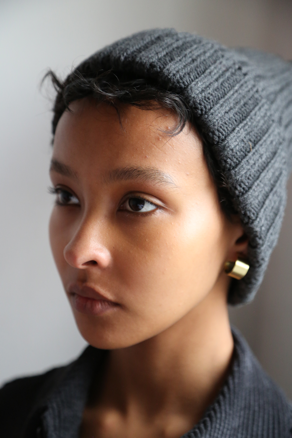 Merino Thick Rib Beanie, Charcoal Grey