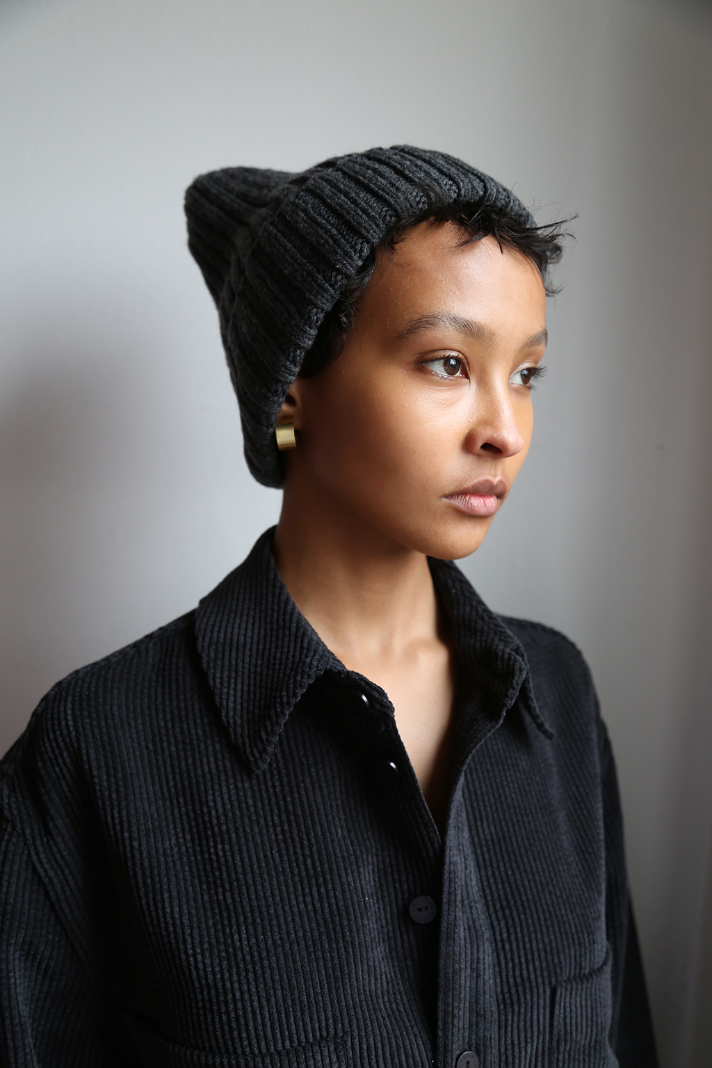 Merino Thick Rib Beanie, Charcoal Grey