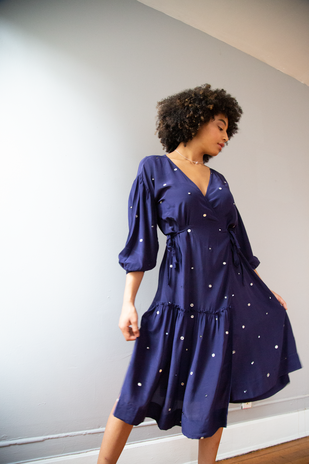 Veena Wrap Dress in Blue Depths with Tikli