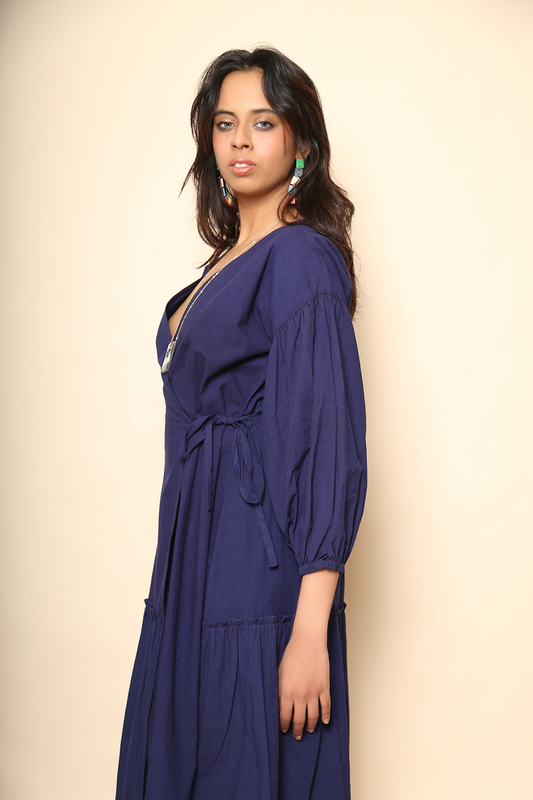 Veena Wrap Dress in Blue Depths