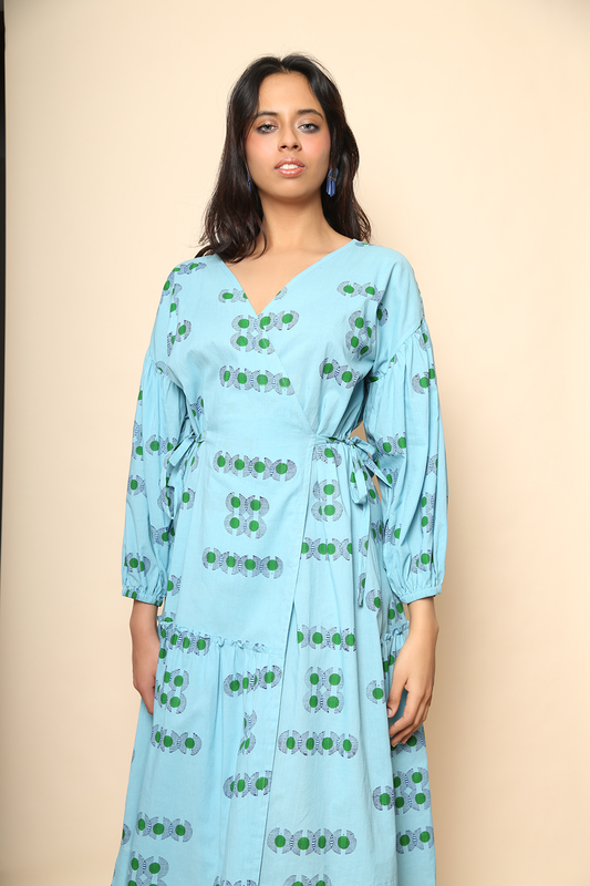 Veena Wrap Dress in Mangrove with Slip