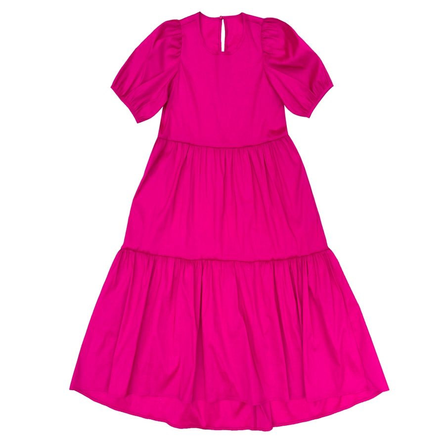 Stretch Ruffle Dress in Electric Pink