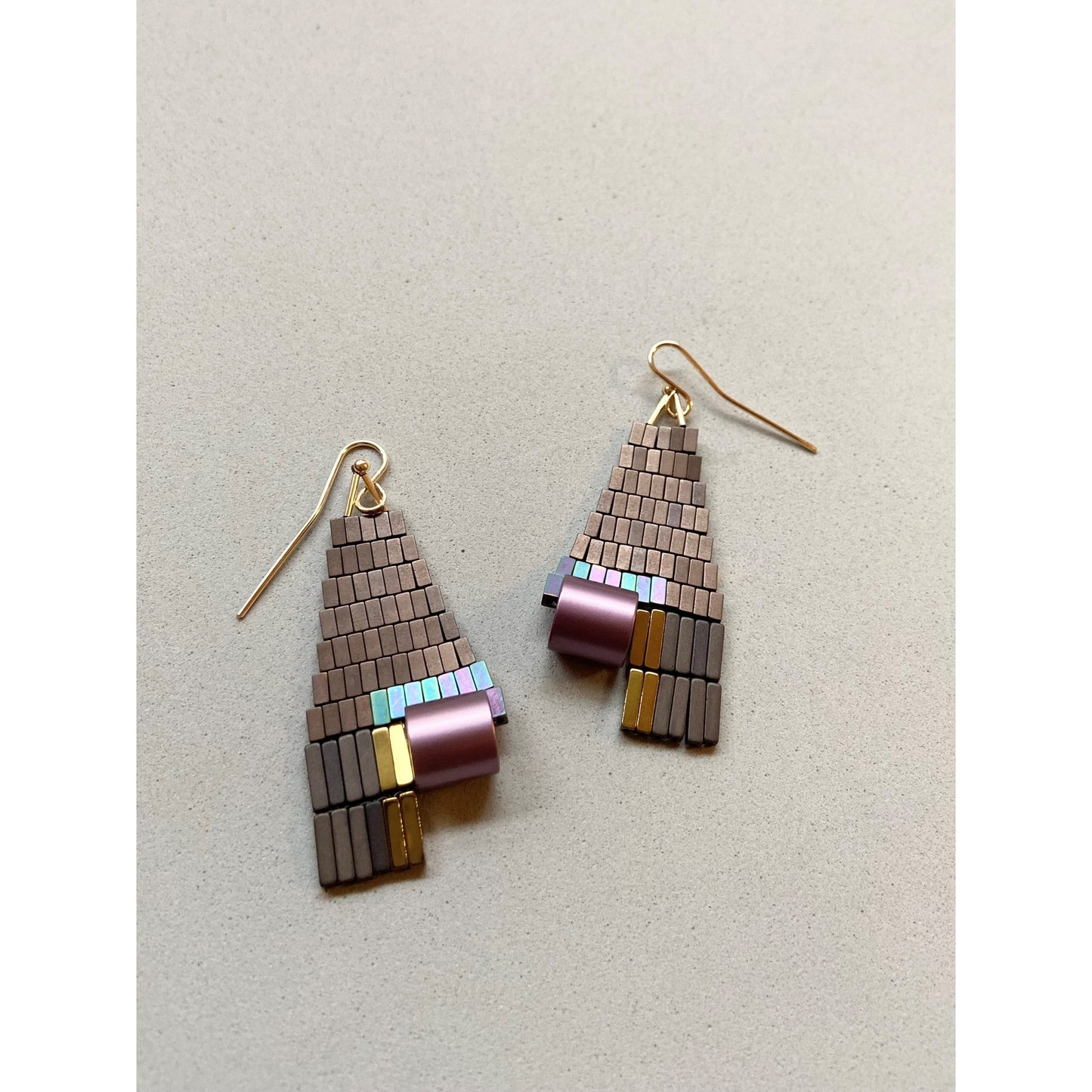 Plum Hematite Beaded Earrings