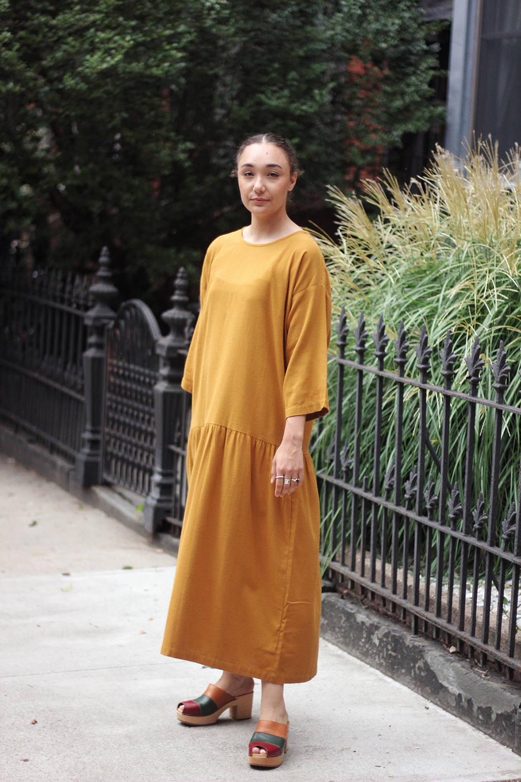 Easy Dress in Light Weight Cotton Flannel- Gold