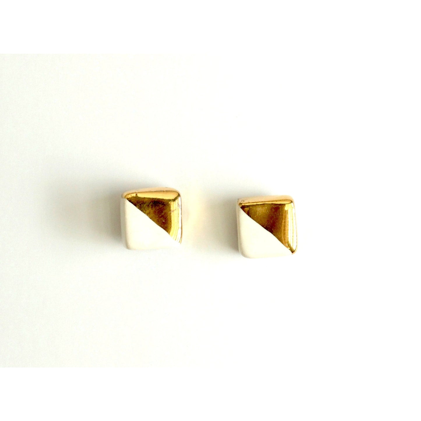 White and Gold Square Post Earrings